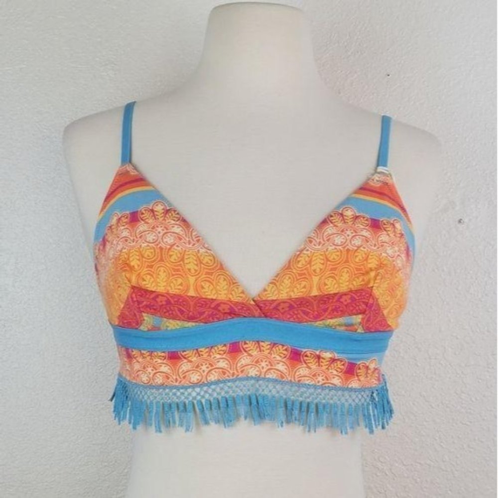 Jasmine & Ginger Wire-free Triangle Boho Paisley Tassel Bra Crop Top Small 4-6